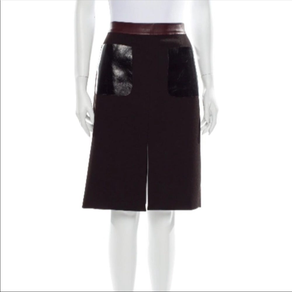 L'Agence Front Slit Pencil Skirt Lambskin Wool